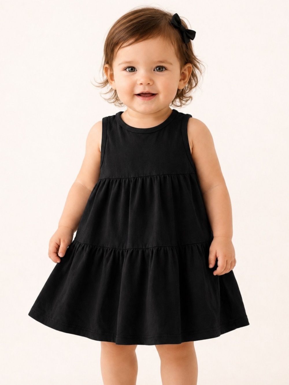 Tiny Button Apparel (TBA) Toddler Sleeveless Tiered Dress in Black / Bamboo